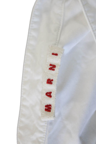 Marni Women Cropped White Cotton Collared Button Up Short Sleeve Size 14