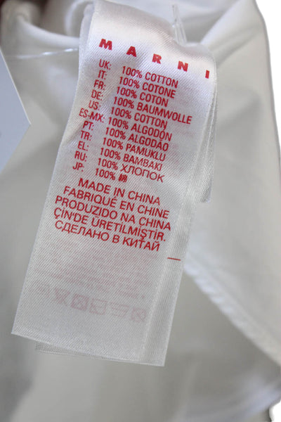Marni Women Cropped White Cotton Collared Button Up Short Sleeve Size 14