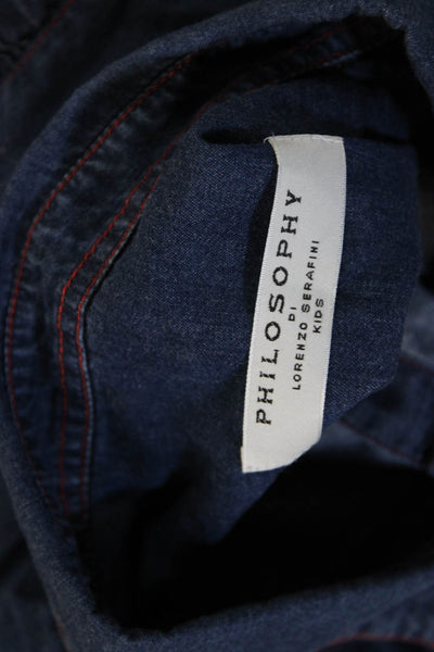 philosophy Girls Shorts Sleeves Ruffle Denim Blouse Blue Size S
