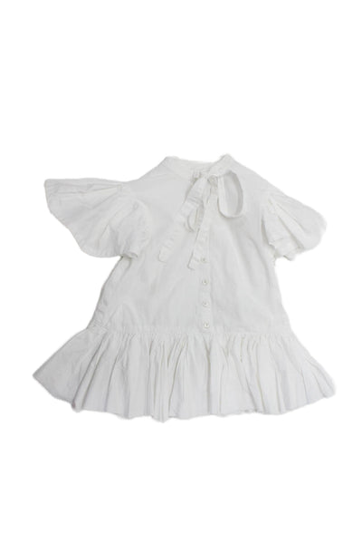 Unlabel Girls Short Sleeves Ruffle Half Button Tiered Dress White Size S