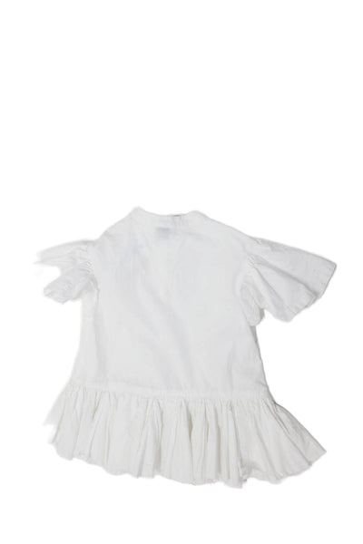 Unlabel Girls Short Sleeves Ruffle Half Button Tiered Dress White Size S