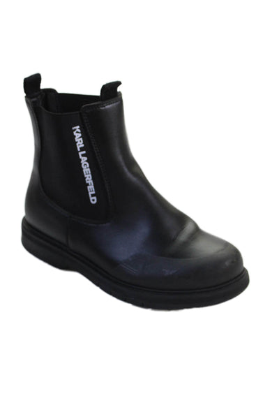 Karl Lagerfeld Girls Round Toe Leather Pull-On Ankle Boots Black Size 3.5