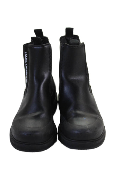 Karl Lagerfeld Girls Round Toe Leather Pull-On Ankle Boots Black Size 3.5
