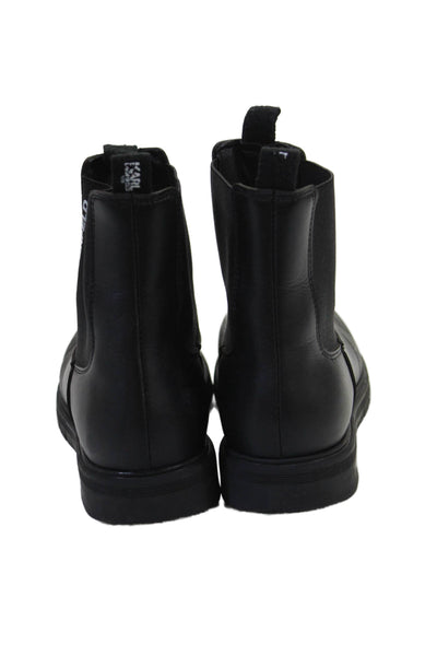 Karl Lagerfeld Girls Round Toe Leather Pull-On Ankle Boots Black Size 3.5
