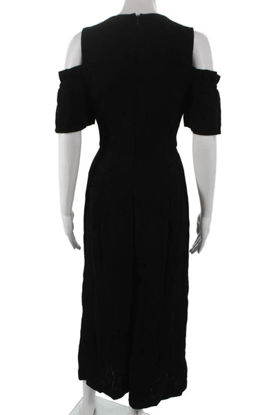 Club Monaco Women Black V Neck Jumpsuit Cold Shoulder Sleeve Zip Size 4