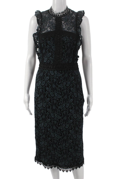 Zara Basic Women Sheath Dress Black Lace High Neck Sleeveless Long Size S