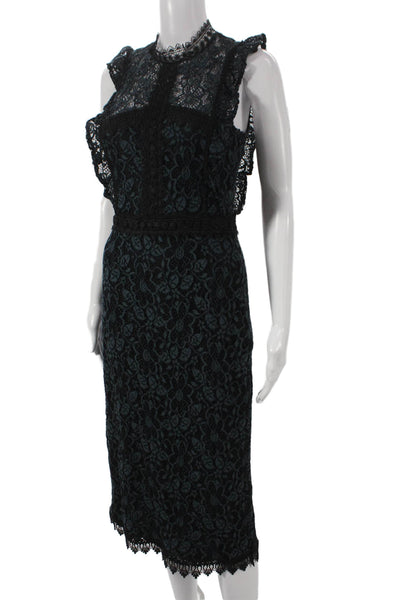 Zara Basic Women Sheath Dress Black Lace High Neck Sleeveless Long Size S
