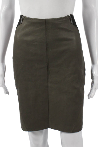 Elie Tahari Womens Pencil Lamb Leather Knee Length Skirt Green Zip Size 4