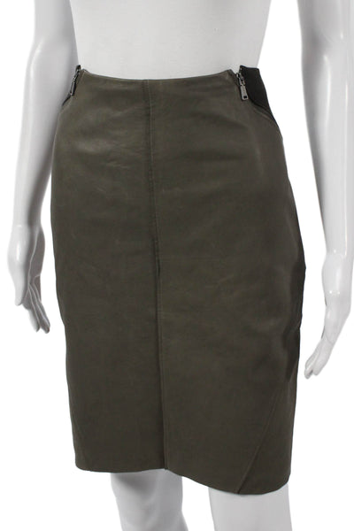 Elie Tahari Womens Pencil Lamb Leather Knee Length Skirt Green Zip Size 4