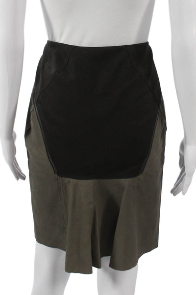 Elie Tahari Womens Pencil Lamb Leather Knee Length Skirt Green Zip Size 4