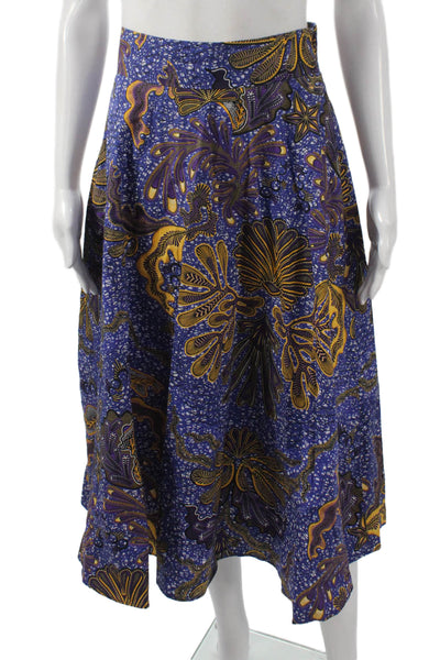Tara Jarmon Womens A-Line Floral Cotton Long Skirt Blue Size 36