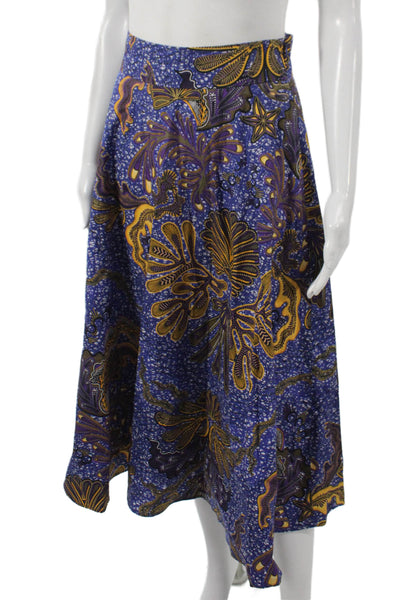 Tara Jarmon Womens A-Line Floral Cotton Long Skirt Blue Size 36