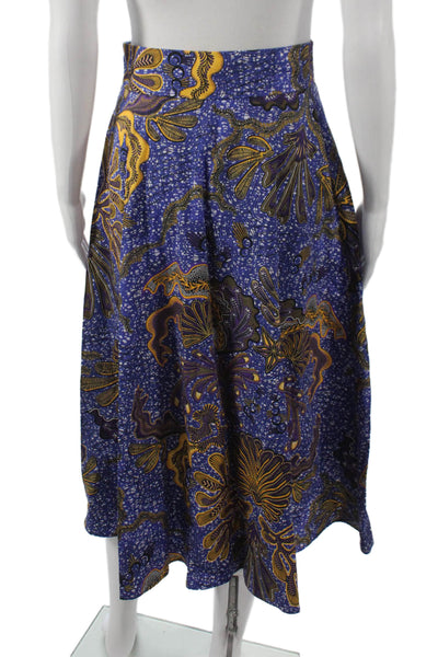 Tara Jarmon Womens A-Line Floral Cotton Long Skirt Blue Size 36