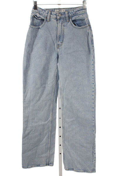 Abercrombie & Fitch Women Mom Jeans Blue Mid Rise Button Inseam 30 Size 0