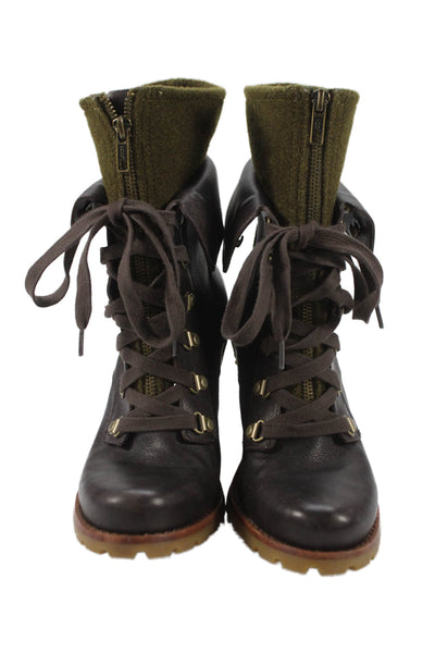 Ugg Women's Round Toe Leather Lace Up Ankle Boots Brown Size 7