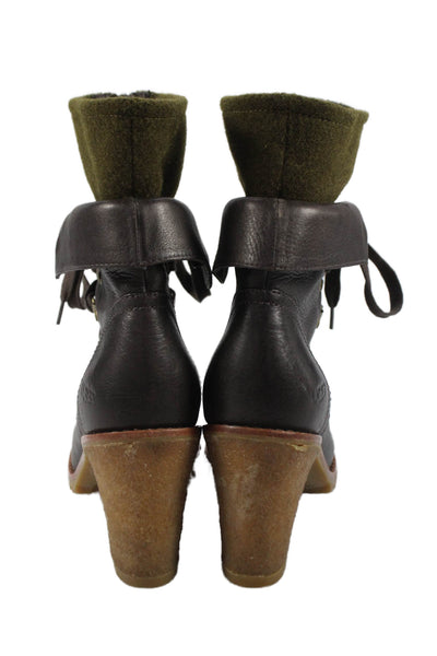 Ugg Women's Round Toe Leather Lace Up Ankle Boots Brown Size 7