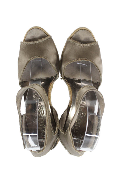 Pedro Garcia Women's Open Toe Ankle Strap Espadrille Wedge Sandals Tan Size 37.5