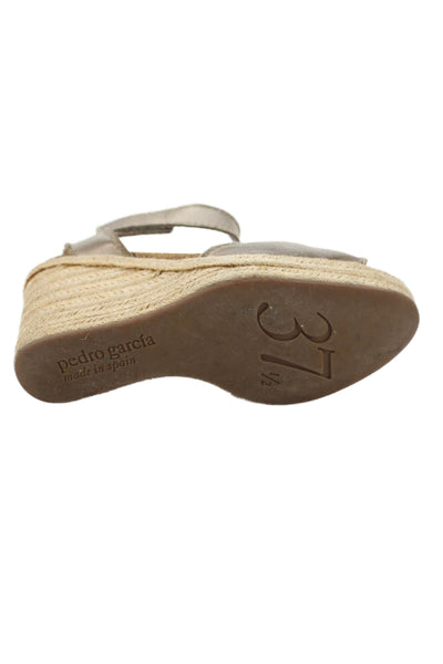 Pedro Garcia Women's Open Toe Ankle Strap Espadrille Wedge Sandals Tan Size 37.5