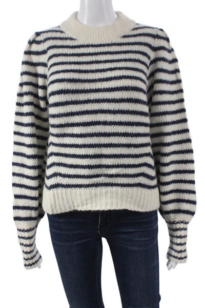 Eleven Six Women Pullover Alpaca Striped Crew Neck Long Sleeve Ivory Size S