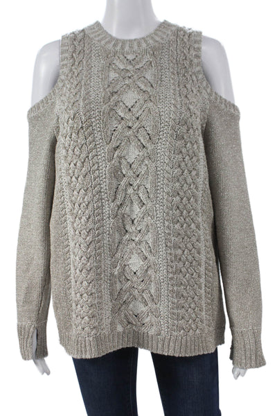 BCBGMAXAZRIA Womens Beige Cable Knit Sweater Pullover Size M