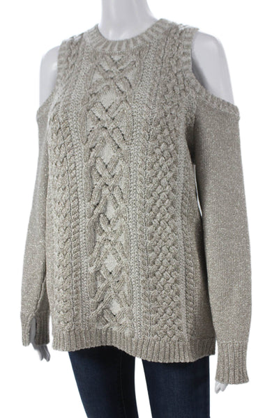 BCBGMAXAZRIA Womens Beige Cable Knit Sweater Pullover Size M
