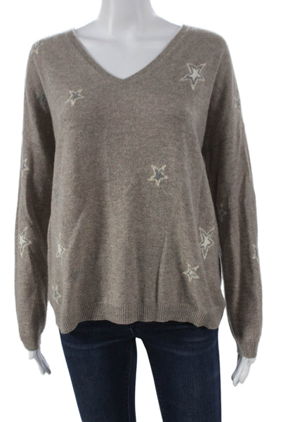Gerard Darel Women Pullover Sweater V-Neck Cashmere Brown Star Size 2