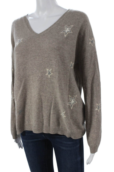Gerard Darel Women Pullover Sweater V-Neck Cashmere Brown Star Size 2