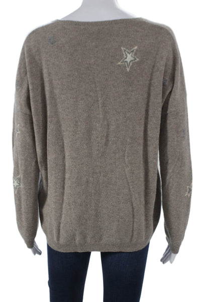 Gerard Darel Women Pullover Sweater V-Neck Cashmere Brown Star Size 2