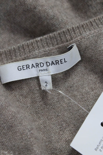Gerard Darel Women Pullover Sweater V-Neck Cashmere Brown Star Size 2