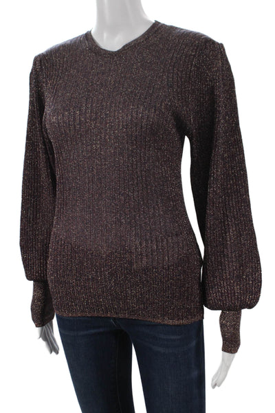 Ba&Sh Womens Striped V Neck Pullover Brown Long Sleeve Size 8