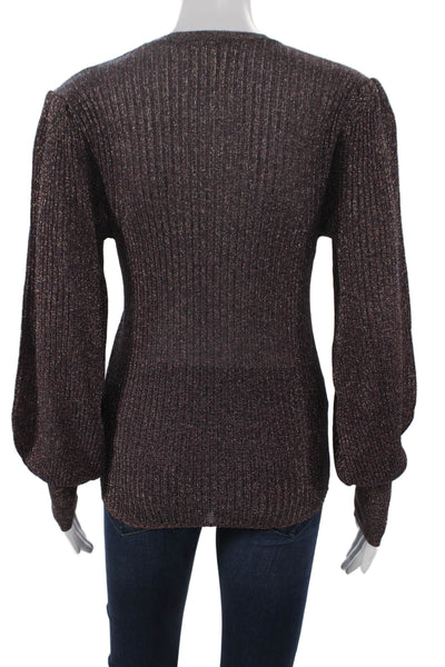 Ba&Sh Womens Striped V Neck Pullover Brown Long Sleeve Size 8