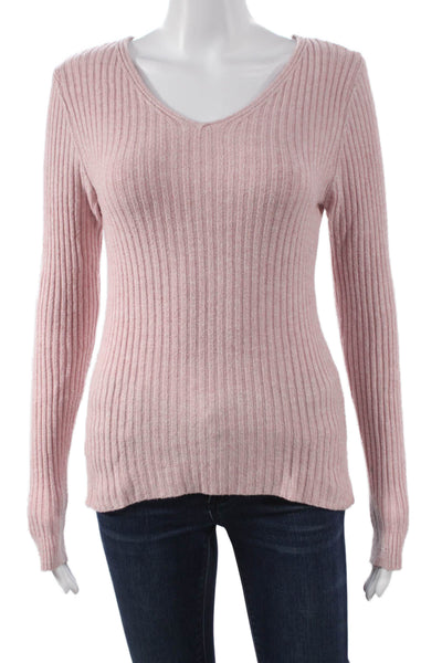 Natacha Womens V-Neck Wool Pullover Long Sleeve Pink Size S