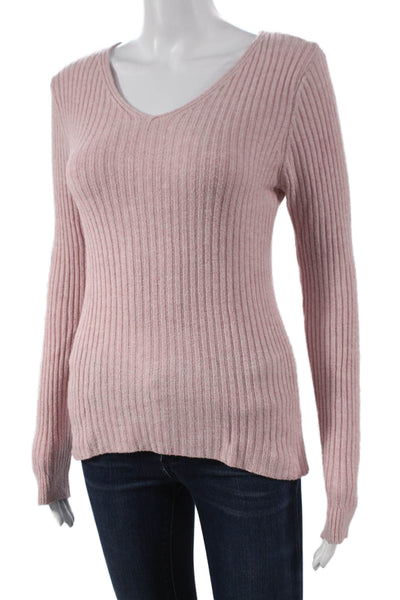 Natacha Womens V-Neck Wool Pullover Long Sleeve Pink Size S