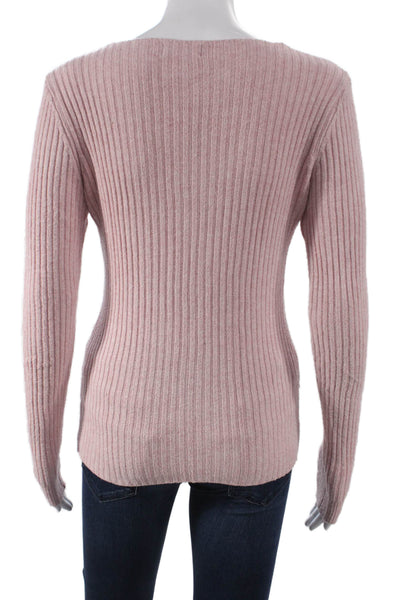 Natacha Womens V-Neck Wool Pullover Long Sleeve Pink Size S