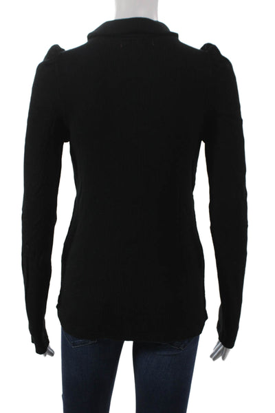 Amo Women Basic T-Shirt Black Cotton Mock Neck Long Sleeve Pullover Size M