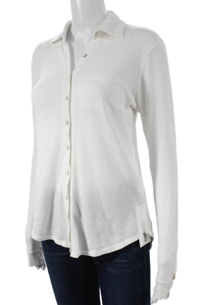 Chaser Womens Basic Cotton Collared Button-Up White Long Sleeve Size S