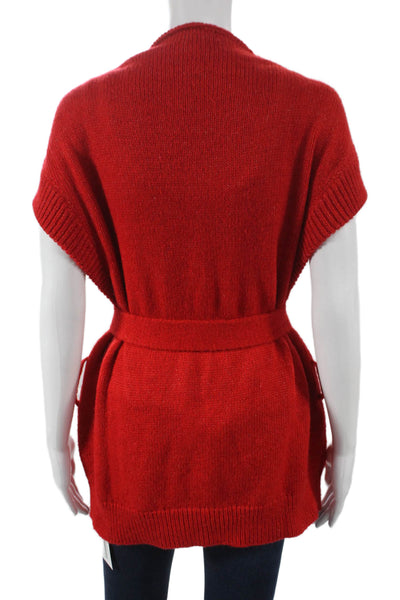 Ange Women Cardigan Red V-Neck Short Sleeve Acrylic Size One Size