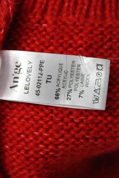 Ange Women Cardigan Red V-Neck Short Sleeve Acrylic Size One Size