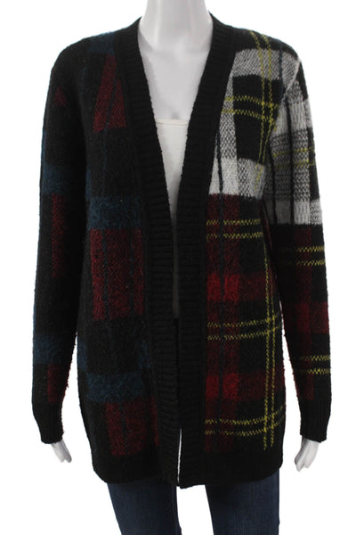 Aqua Women Multicolor Plaid V-Neck Long Sleeve Cardigan Size S