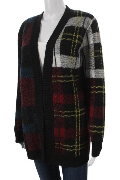 Aqua Women Multicolor Plaid V-Neck Long Sleeve Cardigan Size S