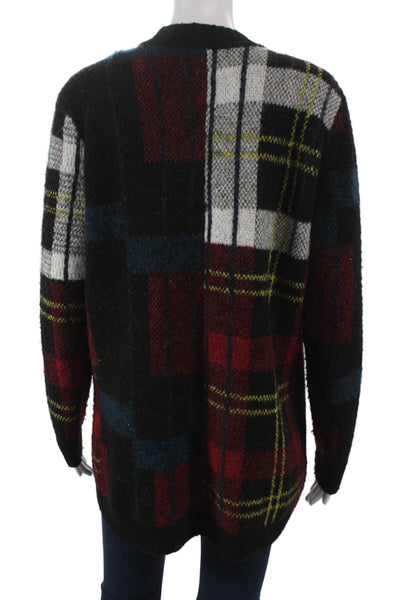 Aqua Women Multicolor Plaid V-Neck Long Sleeve Cardigan Size S