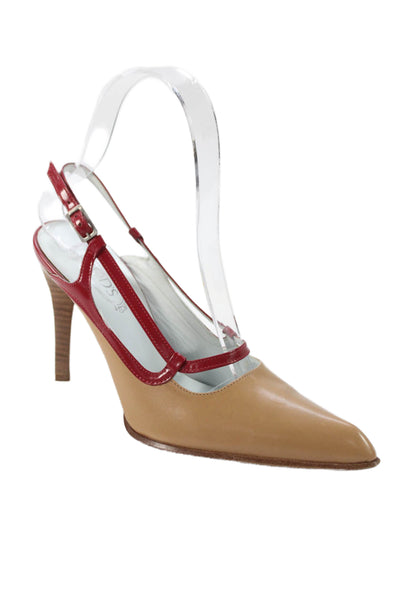 Tods Womens Leather Pointed Toe Slingbacks Heels Shoes Brown Size 5