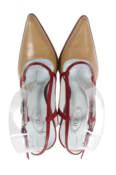 Tods Womens Leather Pointed Toe Slingbacks Heels Shoes Brown Size 5
