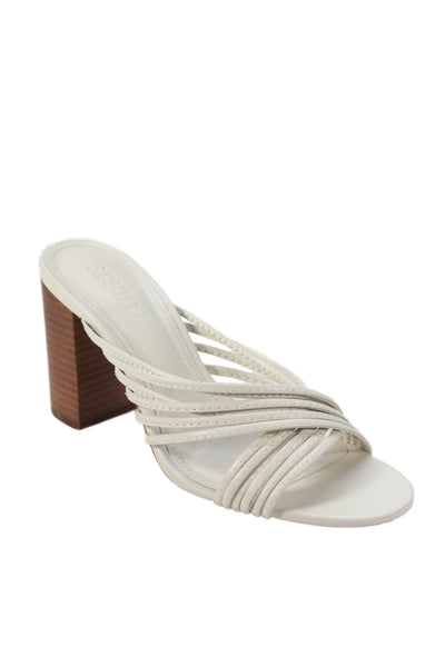 Schutz Womens Leather Strappy Block Heels Evangeline Shoes White Size 5.5B
