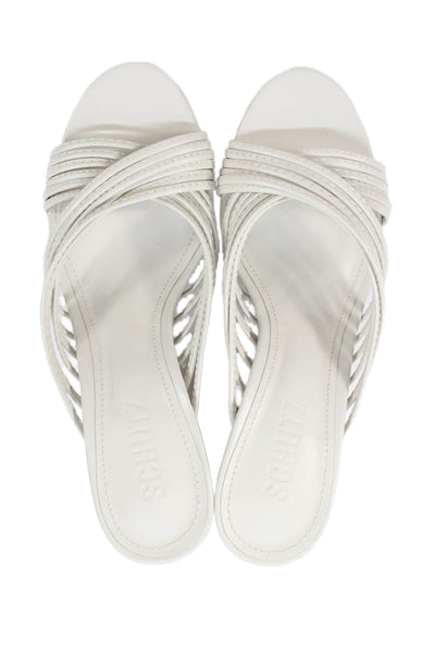 Schutz Womens Leather Strappy Block Heels Evangeline Shoes White Size 5.5B