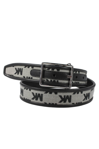 Michael Kors Mens Leather Monogram Reversible Belt Black Size 32