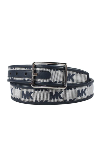 Michael Kors Mens Leather Monogram Reversible Belt Navy Blue Marine Size 38