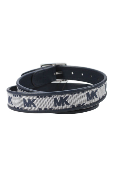 Michael Kors Mens Leather Monogram Reversible Belt Navy Blue Marine Size 38