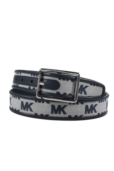 Michael Kors Mens Leather Monogram Reversible Belt Navy Blue Marine Size 30
