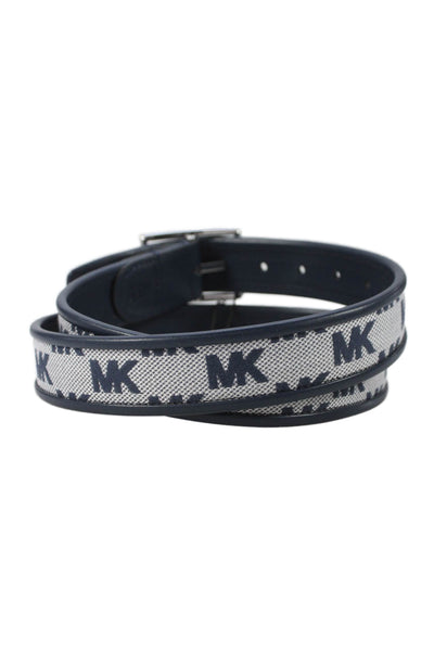 Michael Kors Mens Leather Monogram Reversible Belt Navy Blue Marine Size 30